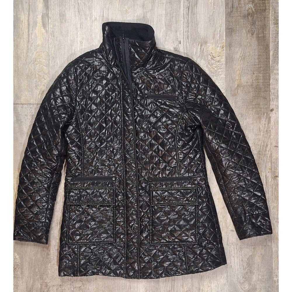 Calvin Klein Women S Quilted Puffer Jacket Black Full Zip Mid-Length Coat